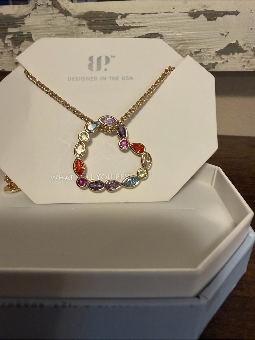 Bomb Party Gold-Tone Multicolor Gem Open Heart Necklace